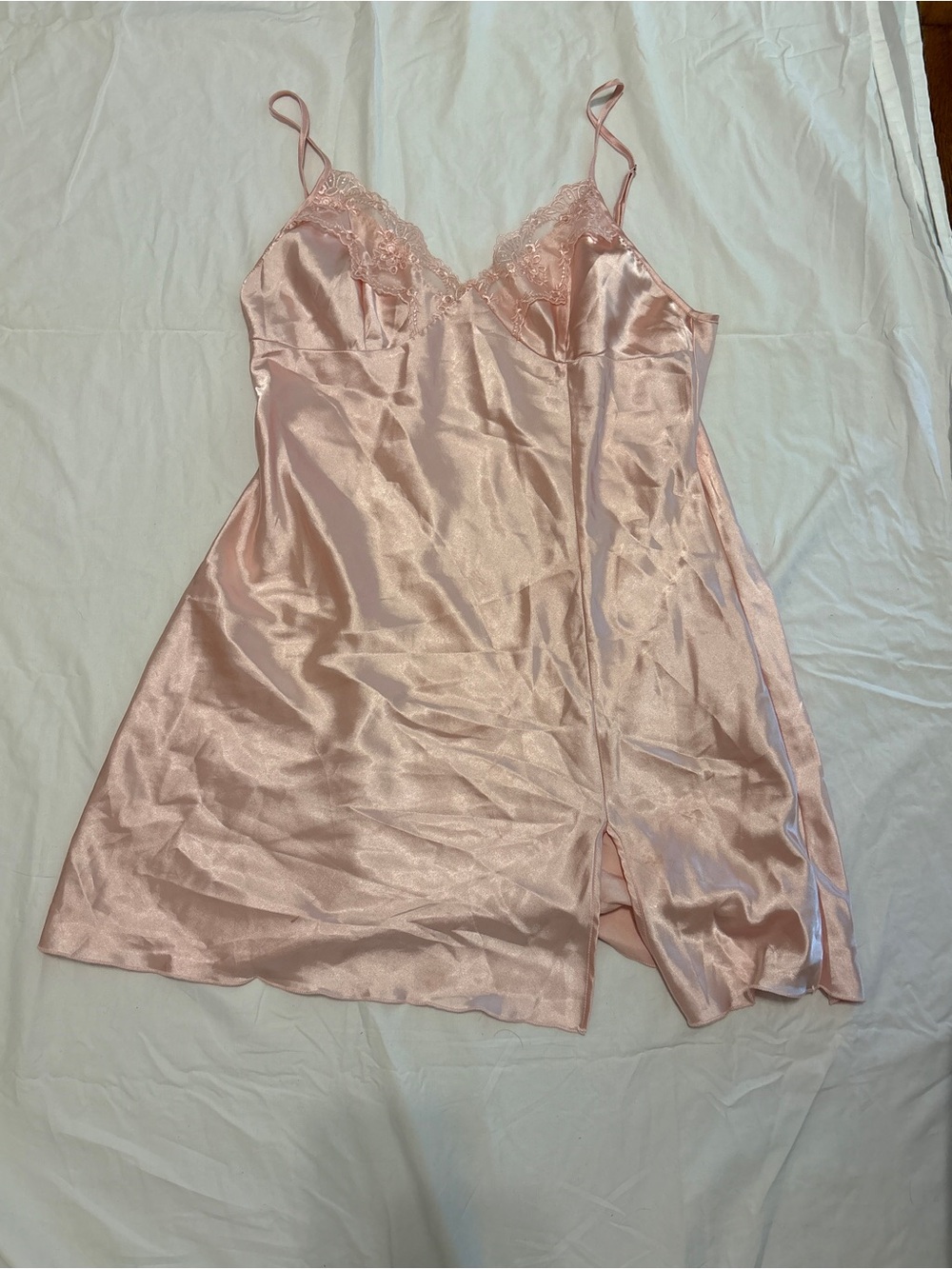Silky Lace-Trim Slip Nightdress - Blush Pink